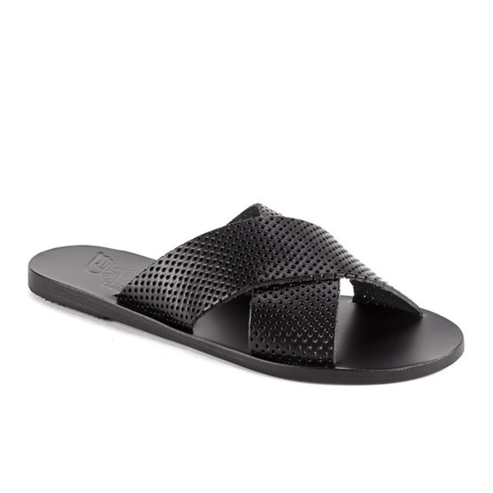 Ancient Greek Sandals black leather Thais slides
